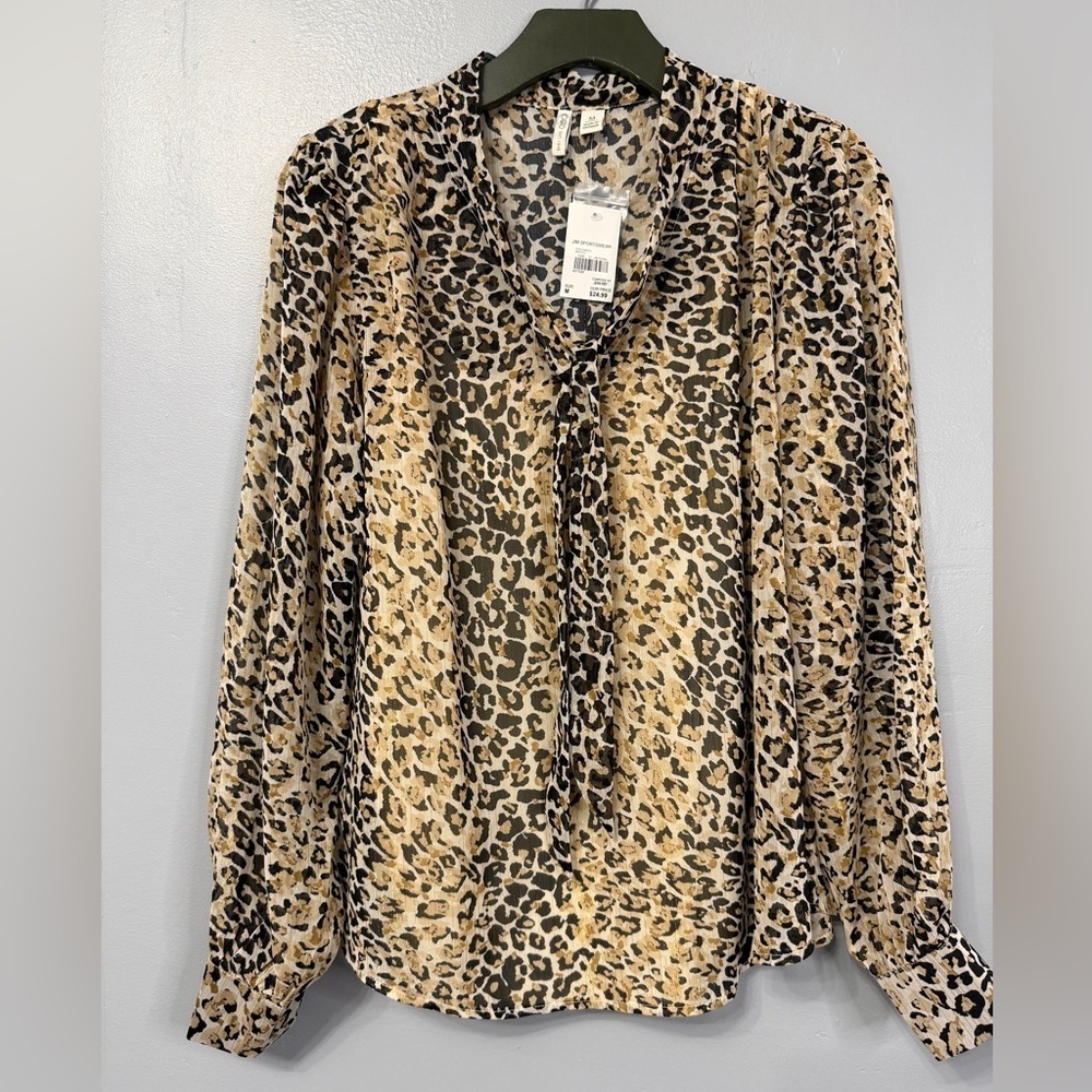 #9)  NWT Cato Animal Print Blouse - Black and Tan